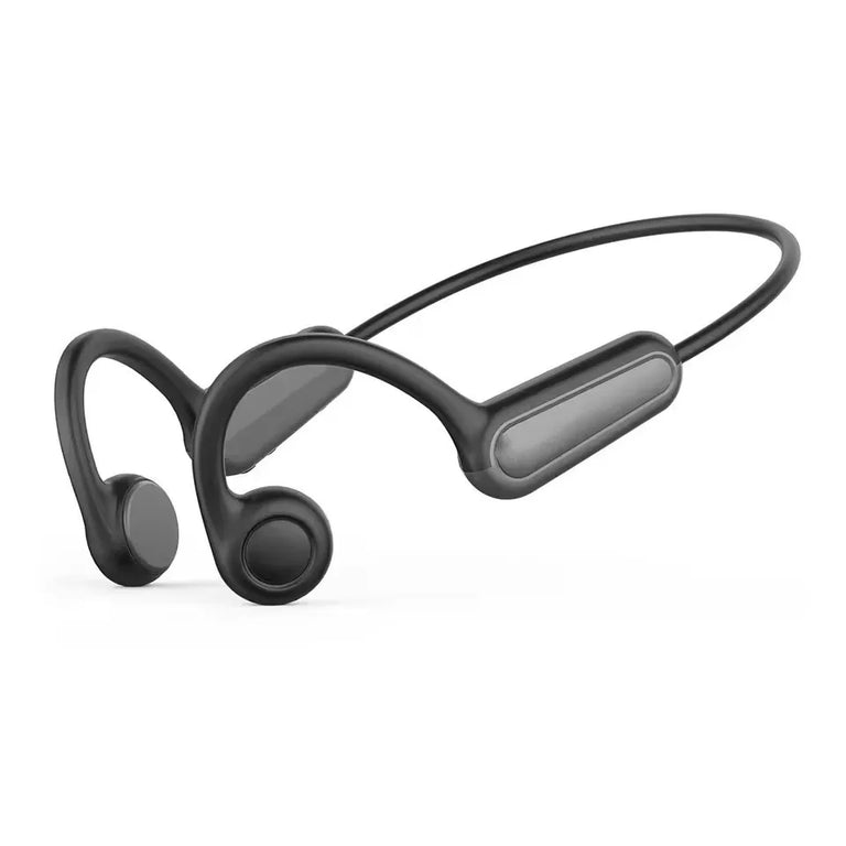 Black wireless bone conductible headphones on a white background