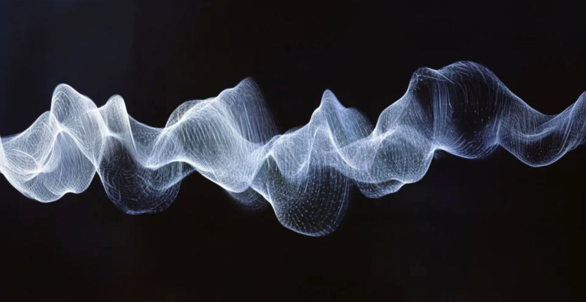 Wavy, light blue structure on a black background bone conductible headphones