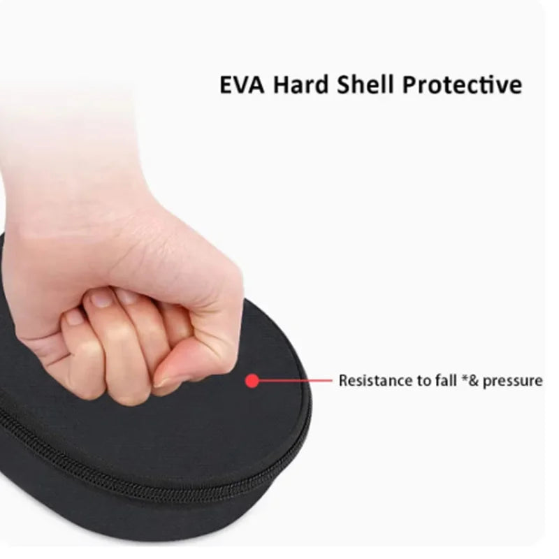 Black hard shell protective case with a hand demonstrating its durability for Shokz conductible bone headphones