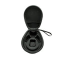 Black hard-shell carrying case with a handle on a white background